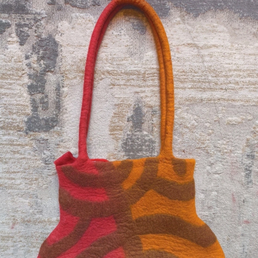 Handmade Felt Wool Bag Purse Double Strap By Tumar made in Kyrgyzsta Multicolor